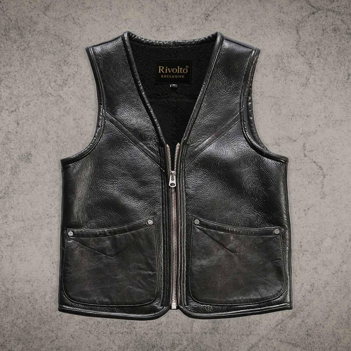 Black Leather Fashion Vest For Men
