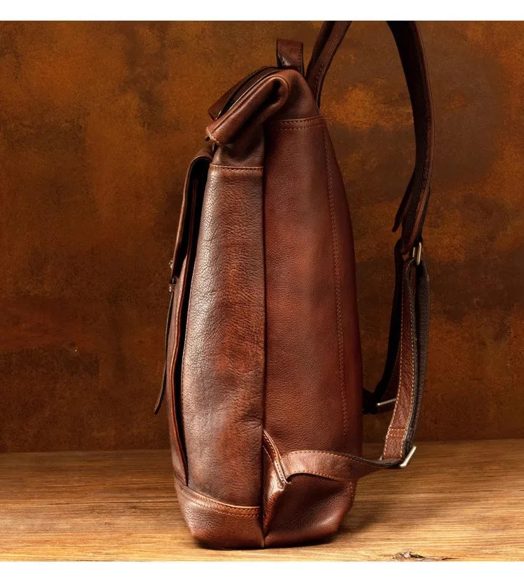 Vegetable Tanned Large Capicity Leather Brown Rucksack