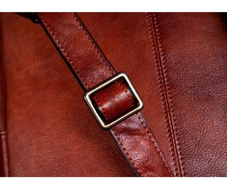 Large Capacity Vegetable Tanned Leather Travel Backpack