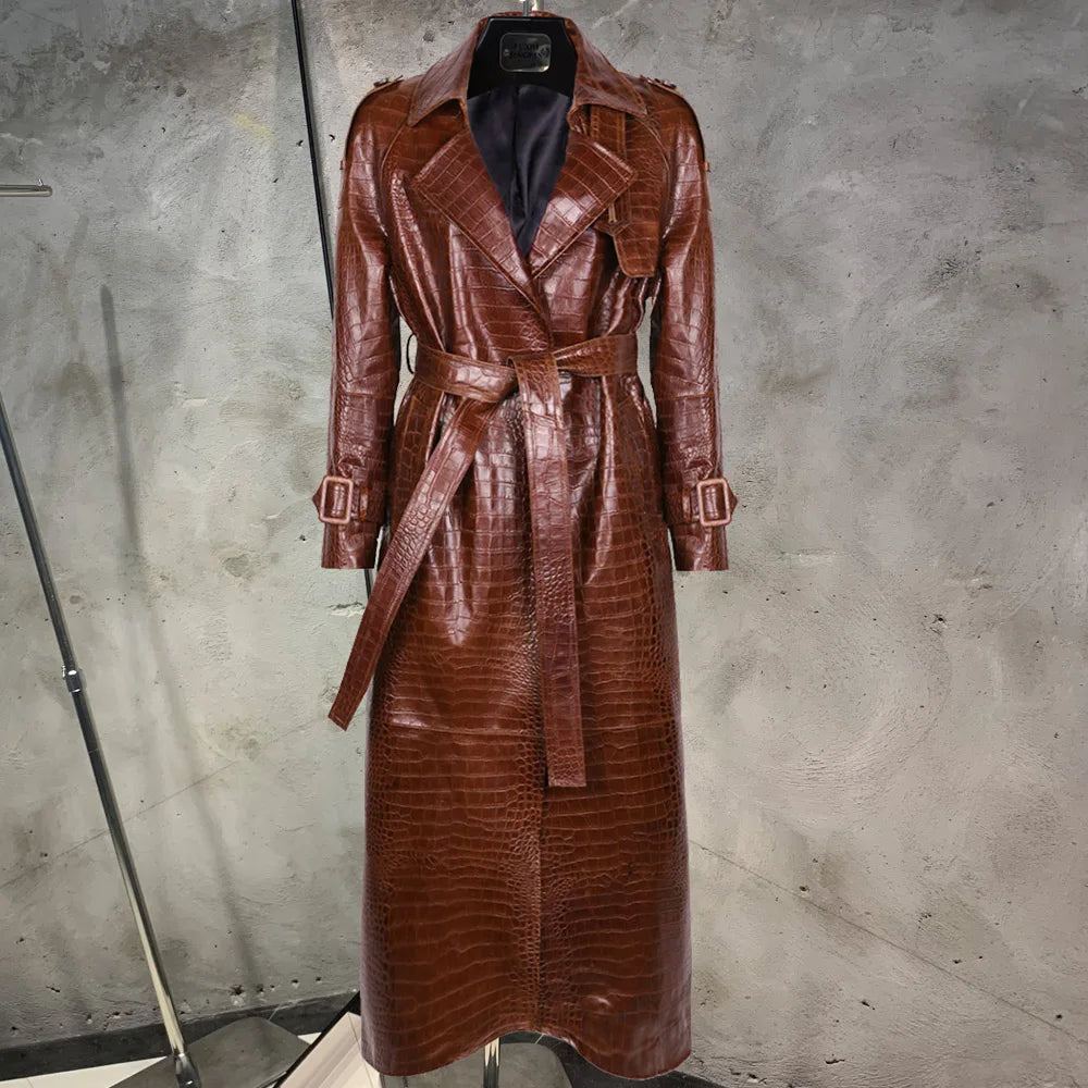 Long Genuine Leather Coat For Women