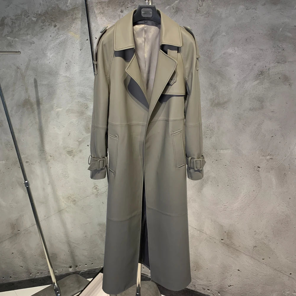 Long Genuine Leather Coat For Women