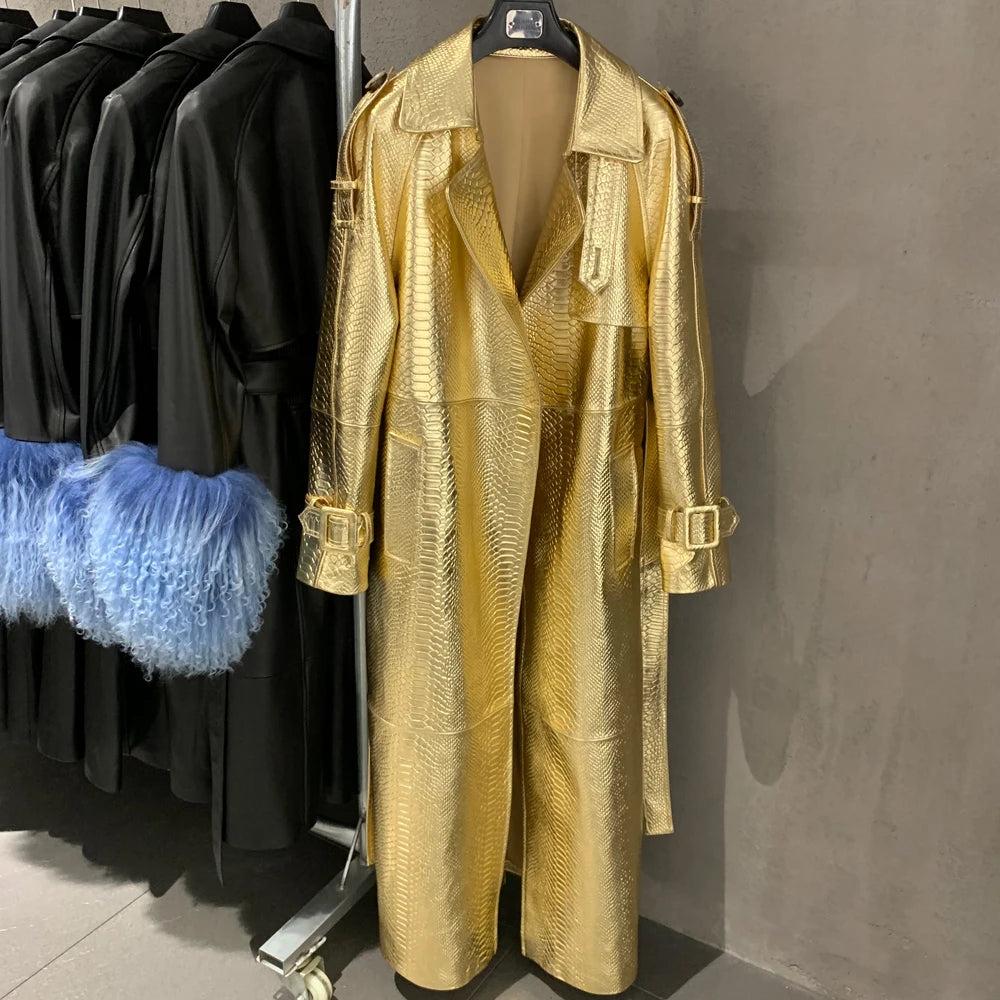 Long Genuine Leather Coat For Women