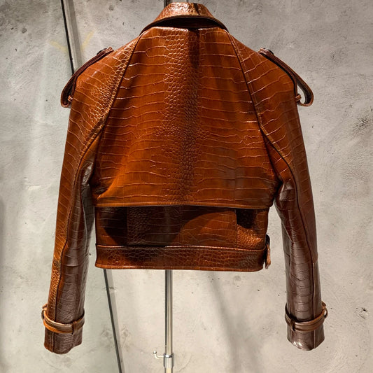 Womens Prime Cropped Leather Biker Jacket