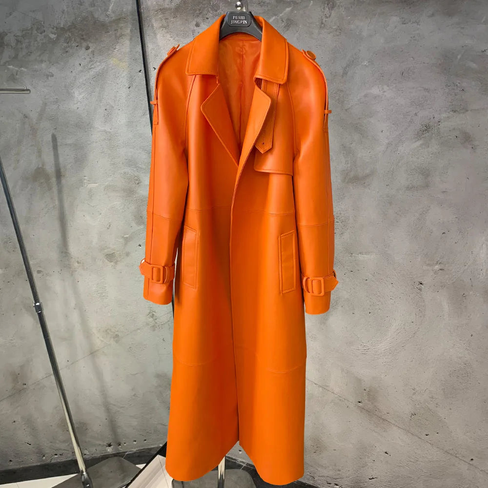 Long Genuine Leather Coat For Women