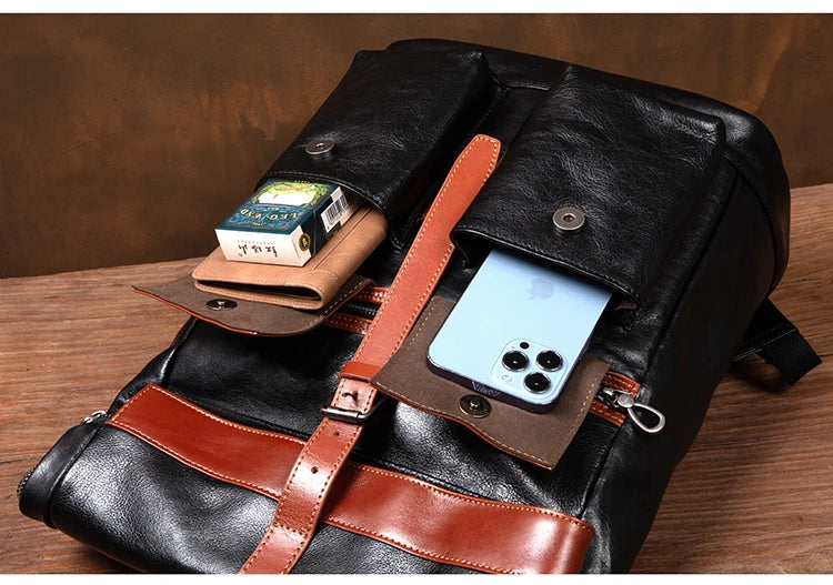 Large Capacity Business Leather Flap Backpack