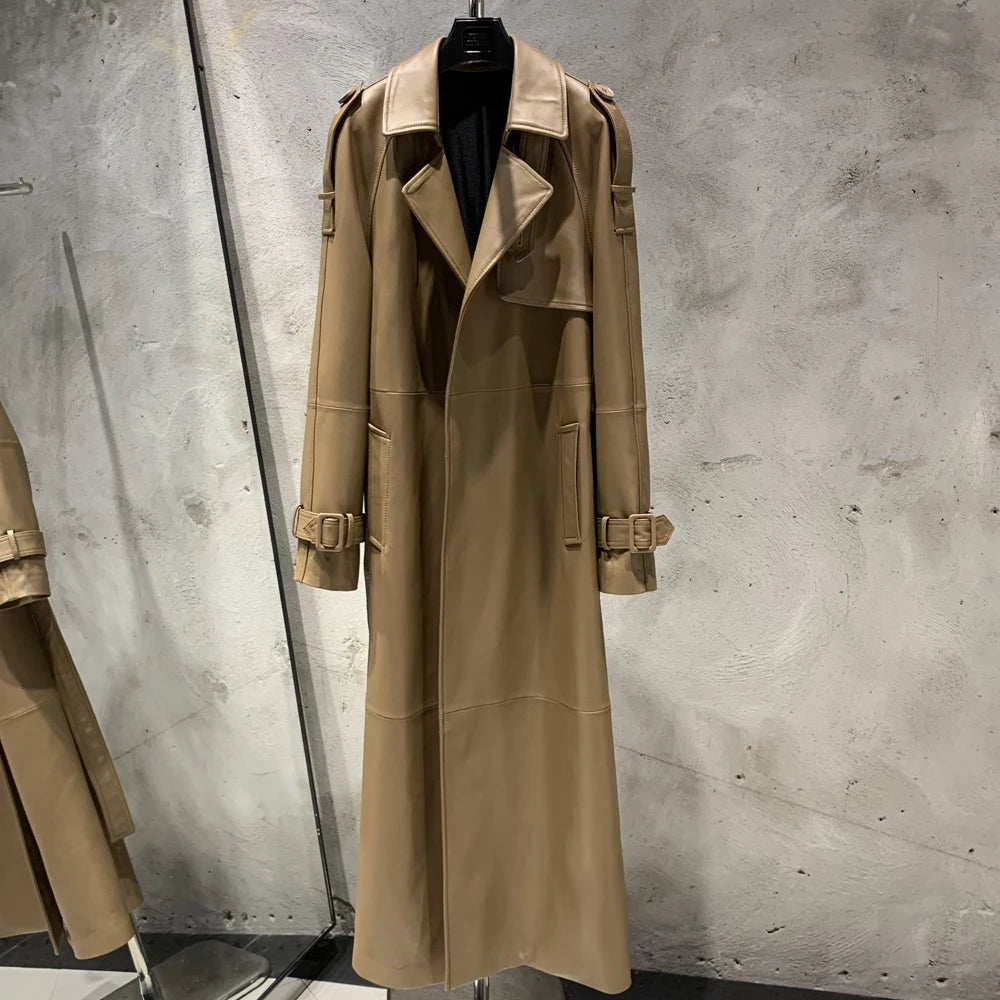 Long Genuine Leather Coat For Women