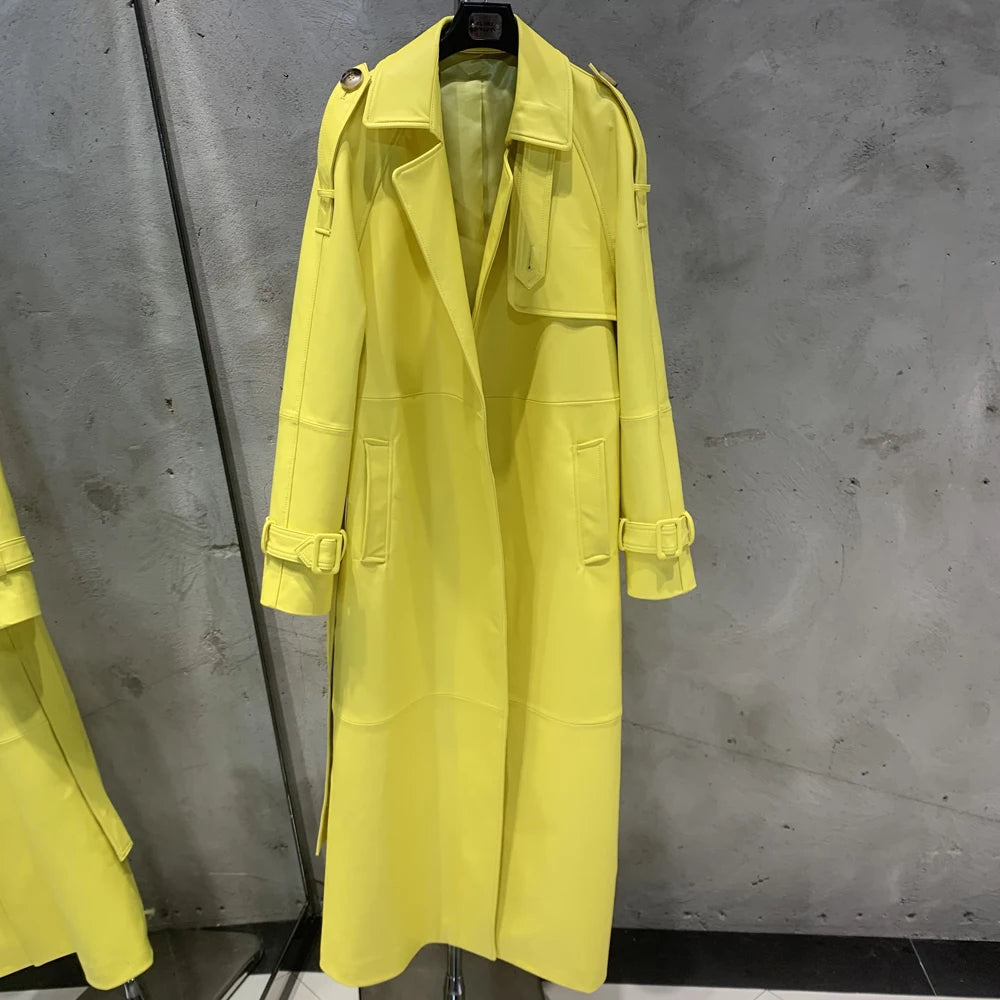 Long Genuine Leather Coat For Women