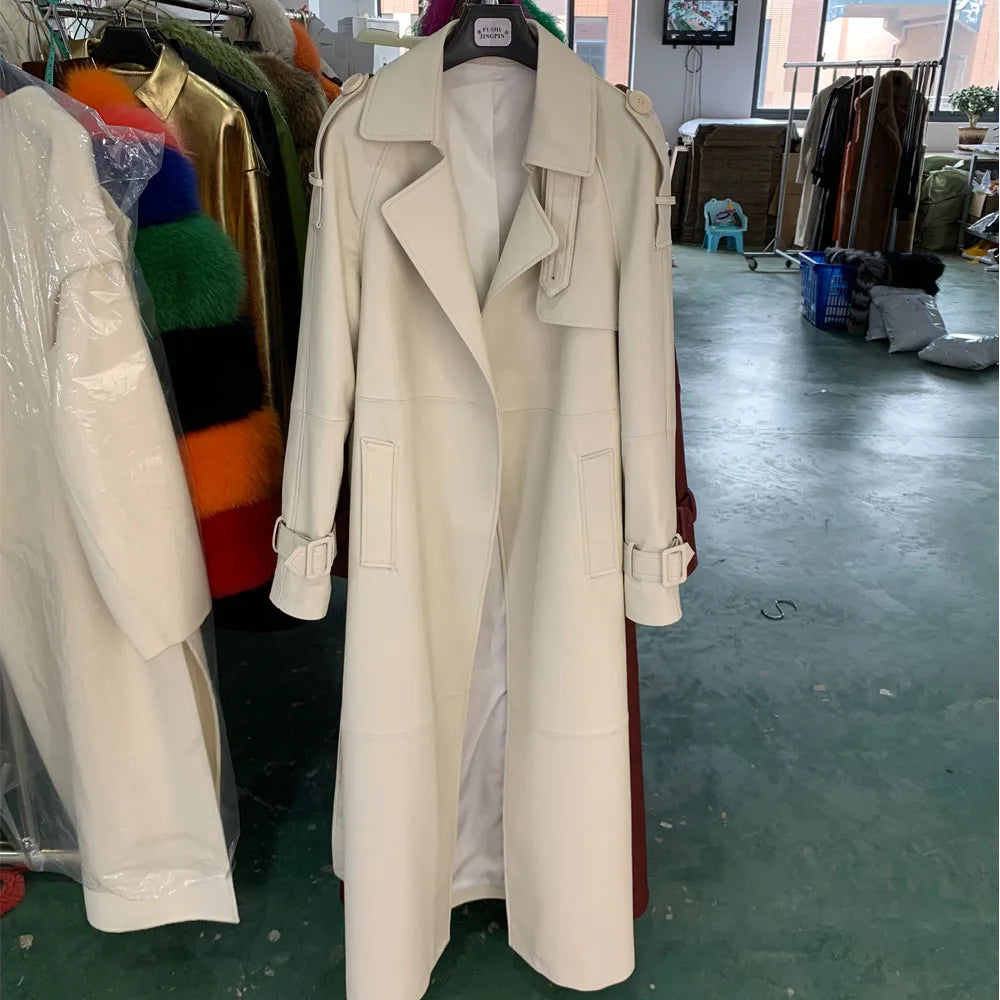 Long Genuine Leather Coat For Women