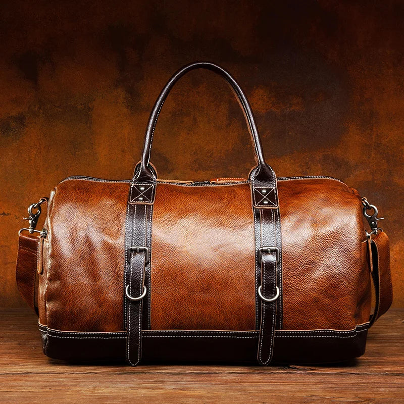 Top Layer Mens Vintage Leather Duffle Bag