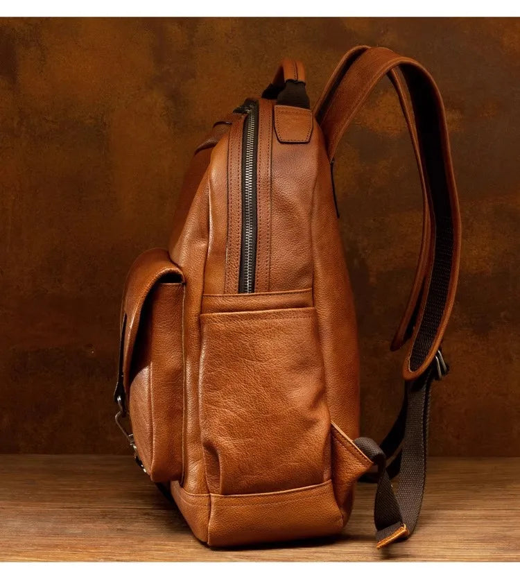 Unisex Buttery Soft Army Green Leather Backpacks - Large Capicity Bag
