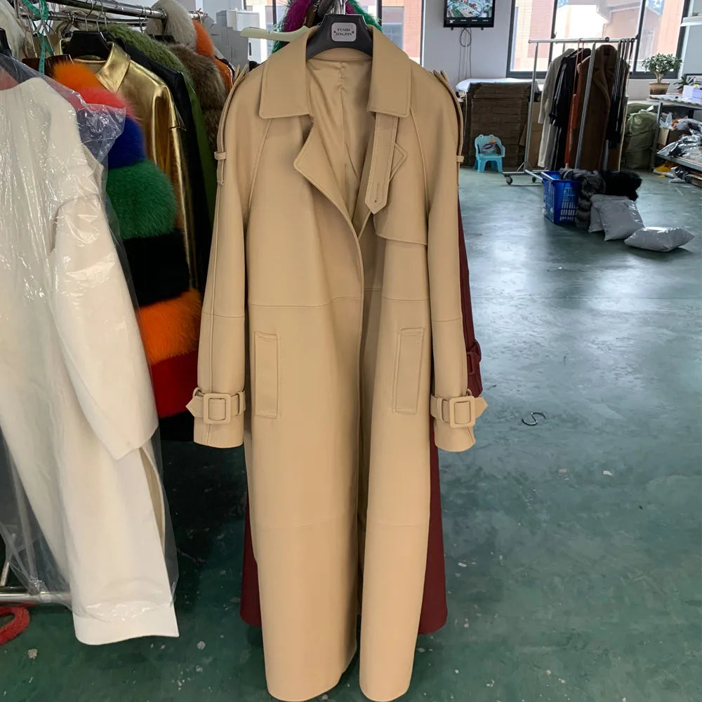 Long Genuine Leather Coat For Women