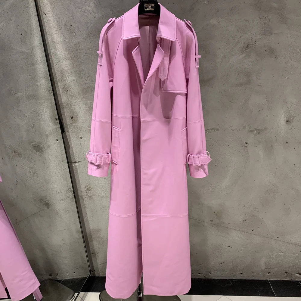Long Genuine Leather Coat For Women