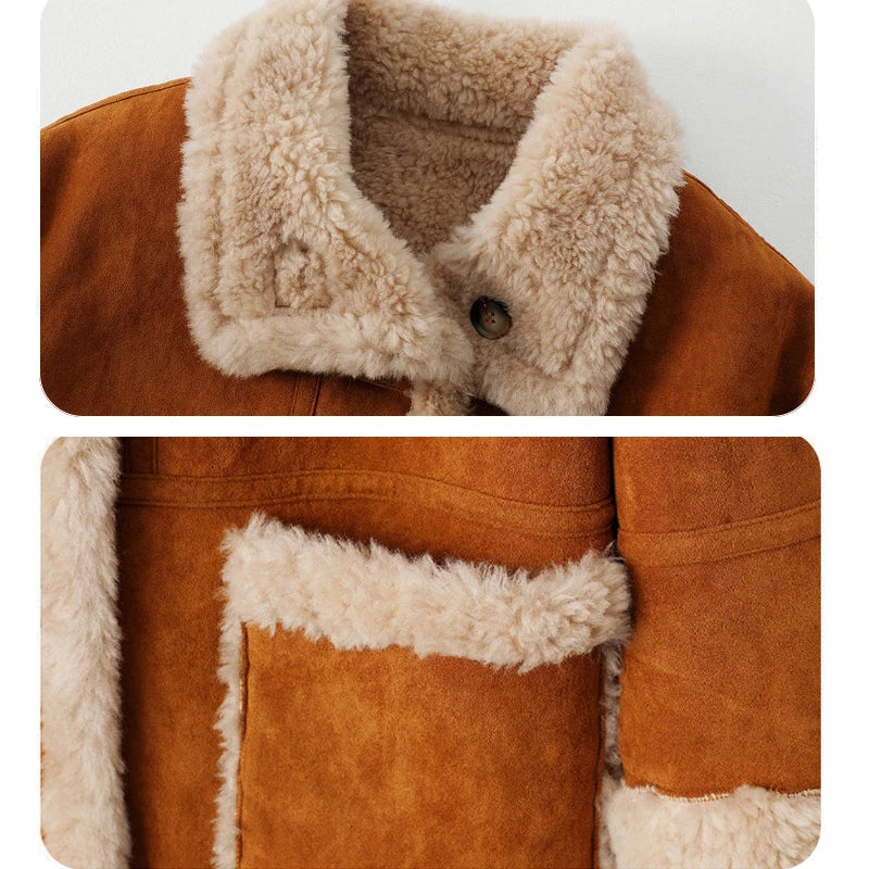 Tan Brown Genuine Leather Jacket With Faux Fur
