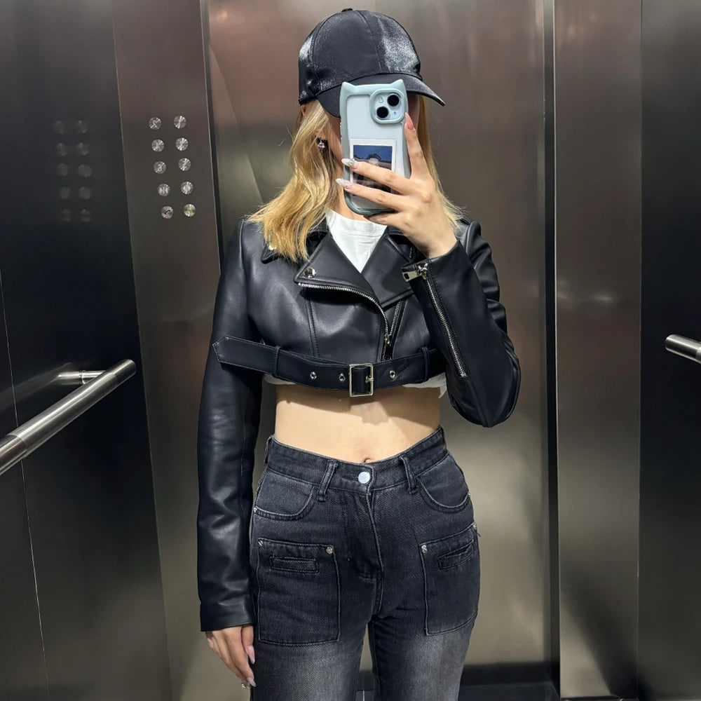 Leather Crop Women Ladies Real Sheepskin Coat Women Lambskin Cloth Short
