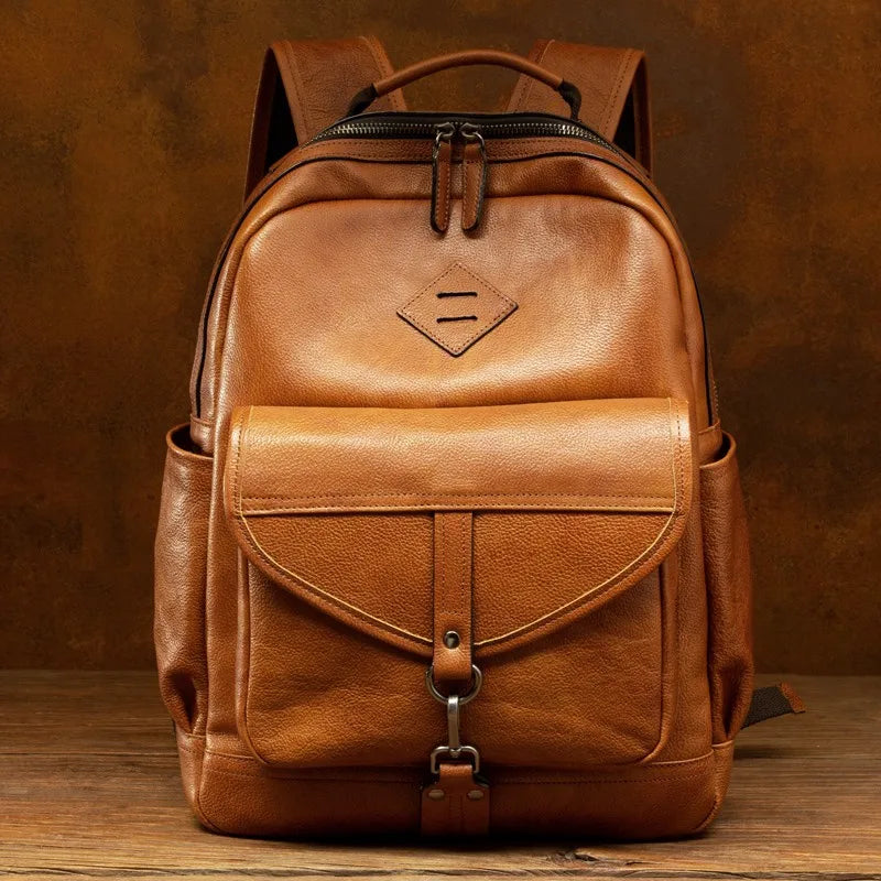 Unisex Buttery Soft Army Green Leather Backpacks - Large Capicity Bag