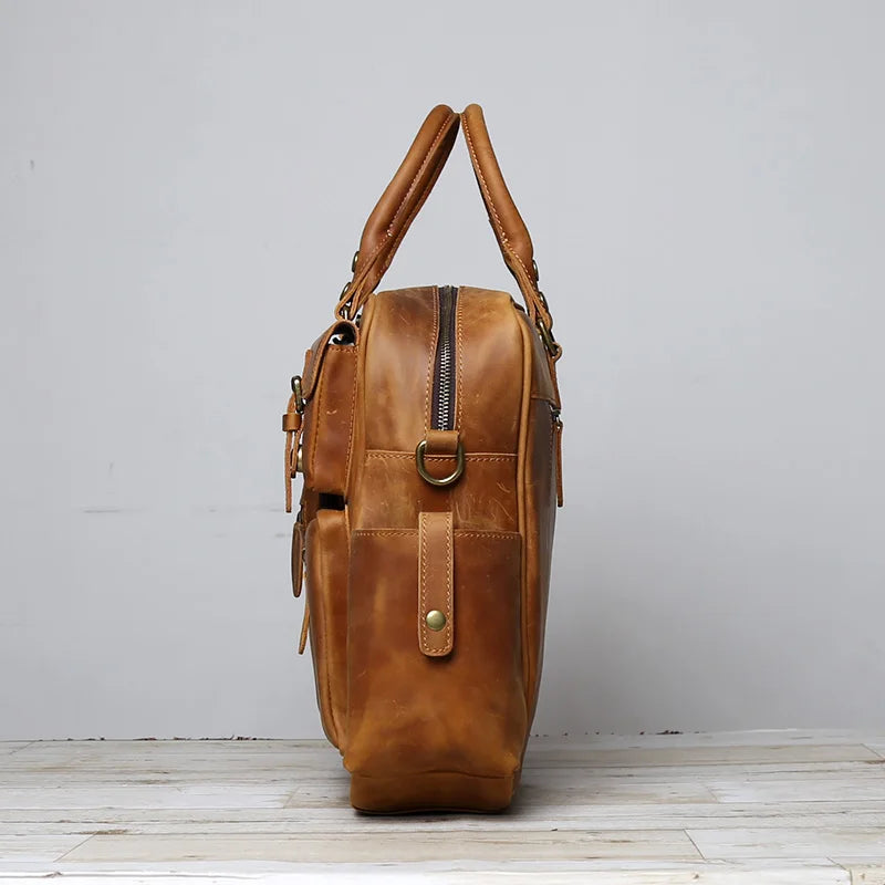 Large Capacity Crazy Horse Leather Business Briefcase