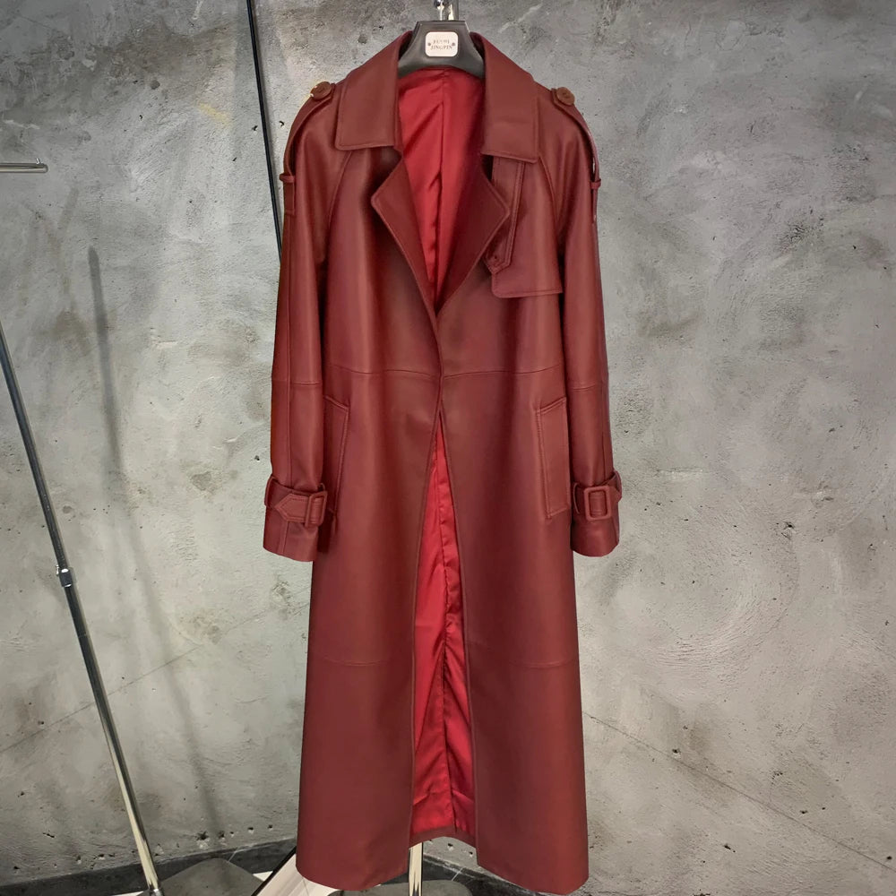 Long Genuine Leather Coat For Women