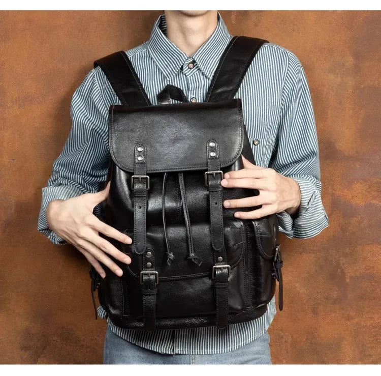 Large Capacity Vegetable Tanned Leather Travel Backpack
