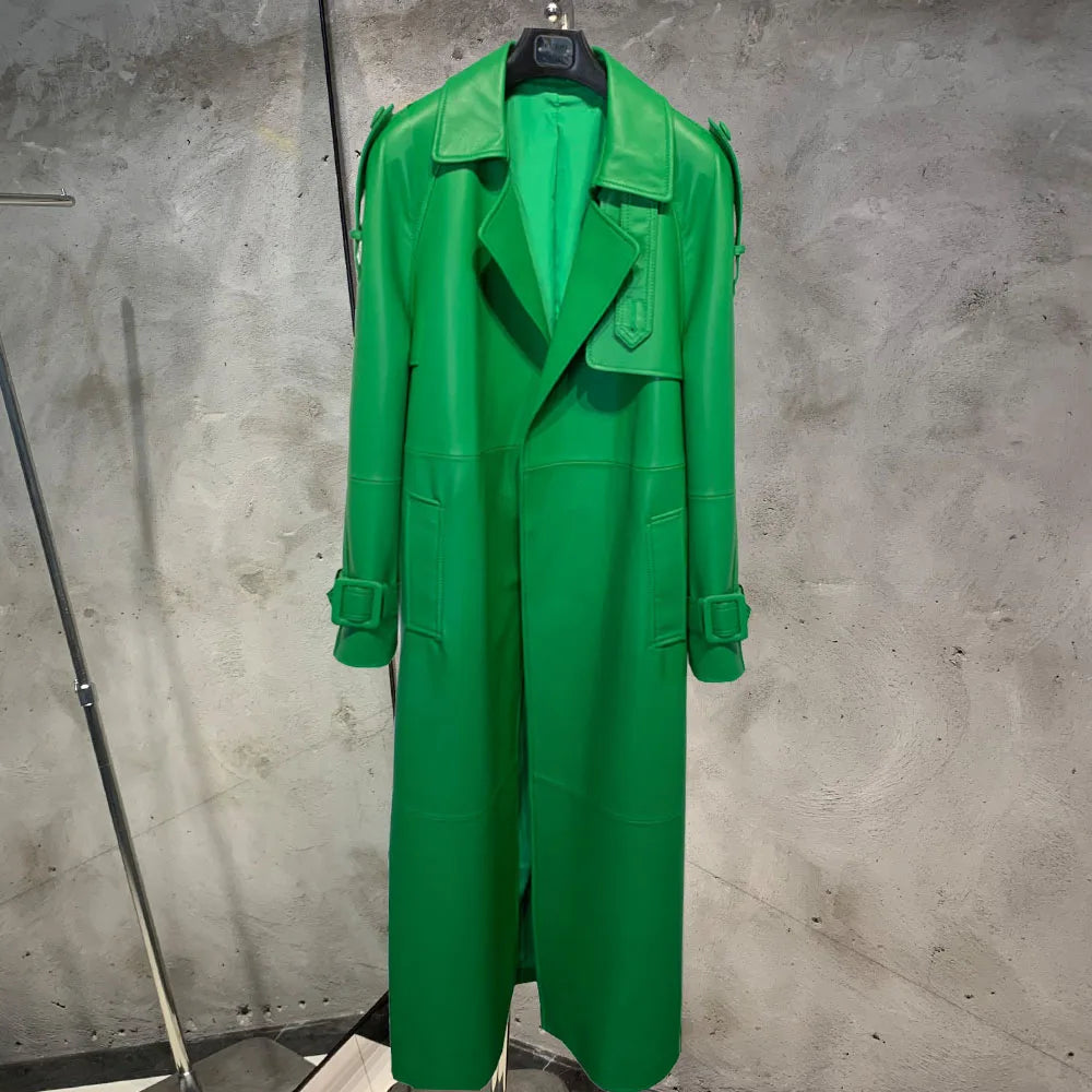 Long Genuine Leather Coat For Women