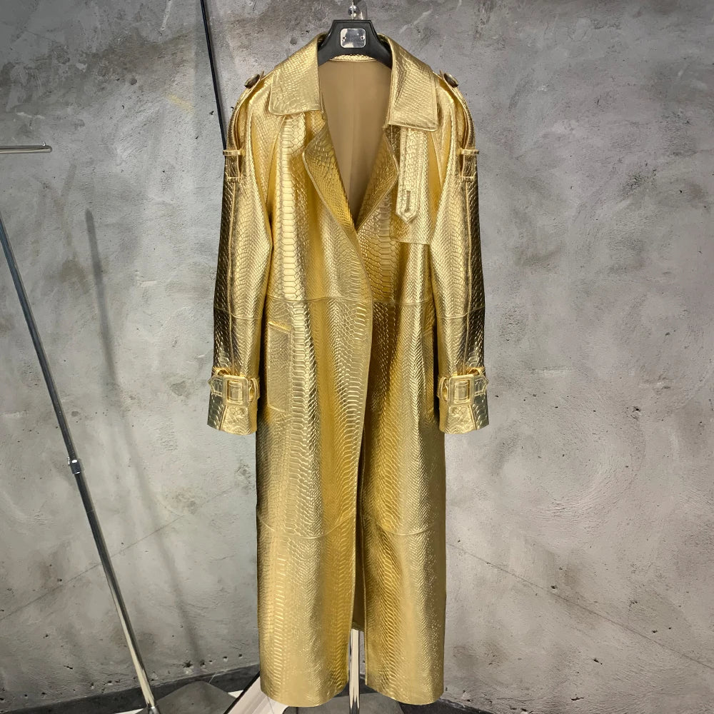 Long Genuine Leather Coat For Women