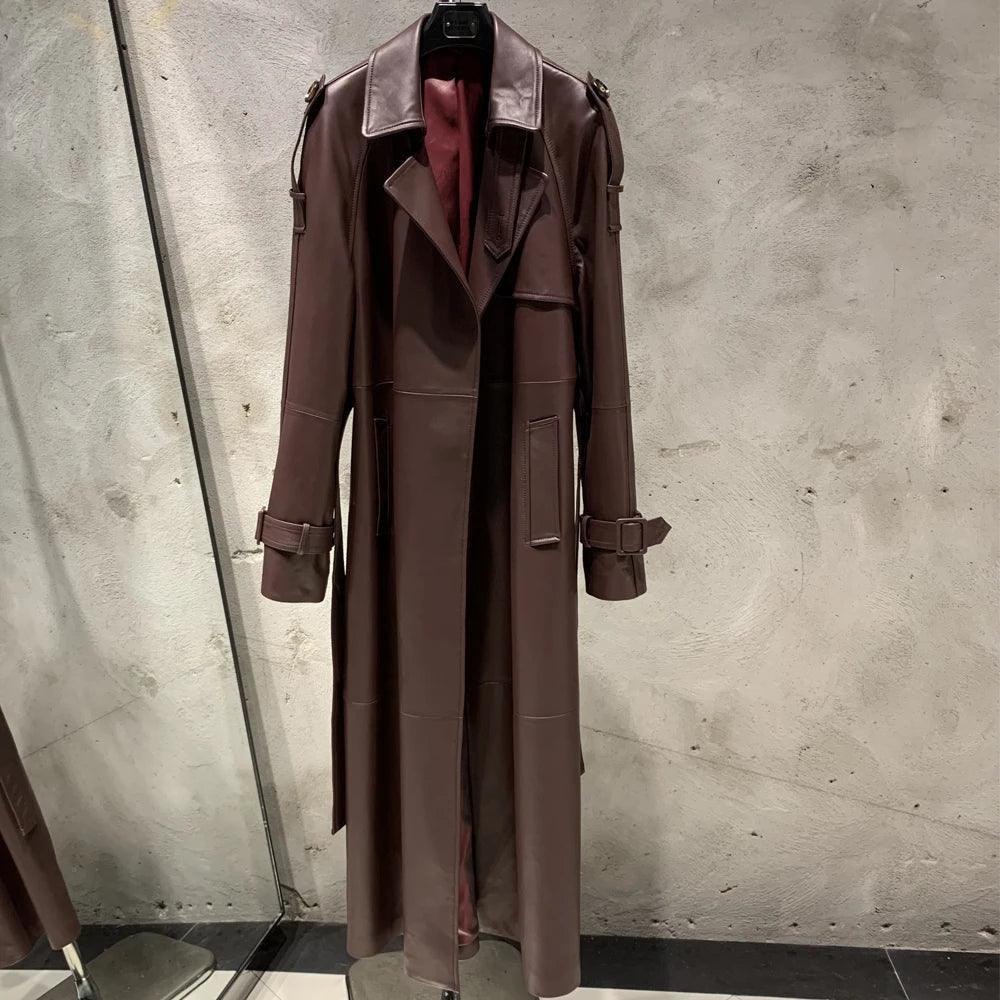 Long Genuine Leather Coat For Women