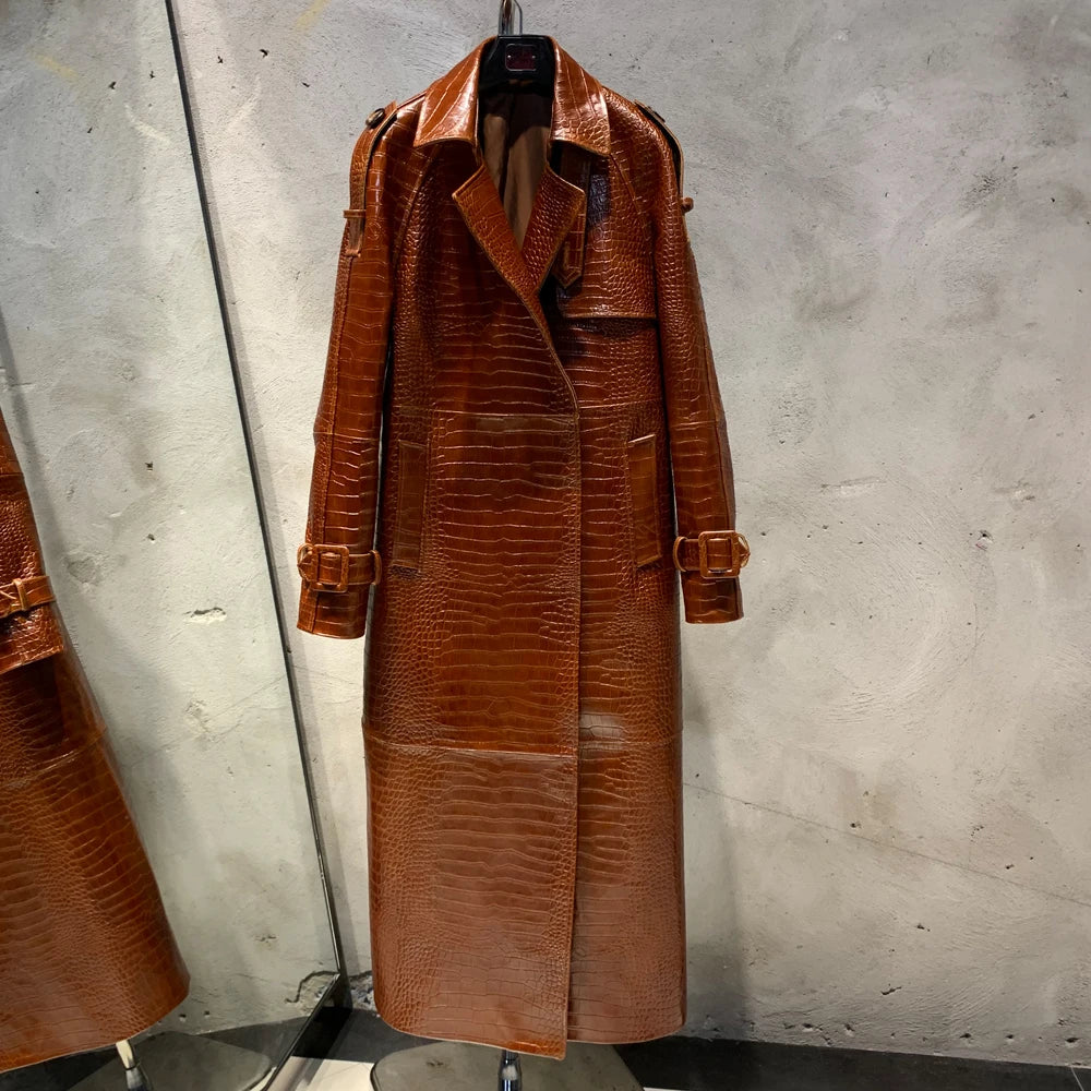 Long Genuine Leather Coat For Women
