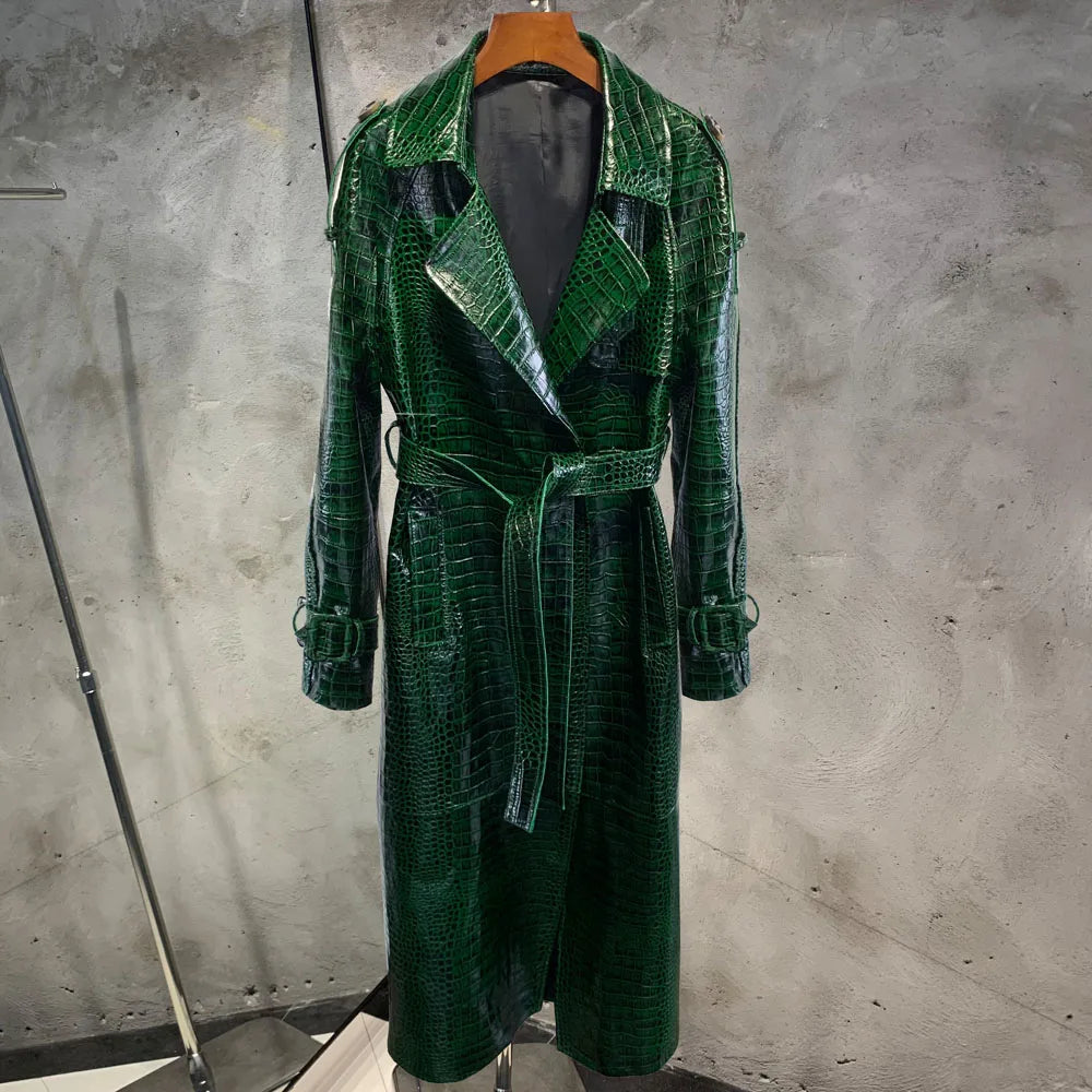 Long Genuine Leather Coat For Women