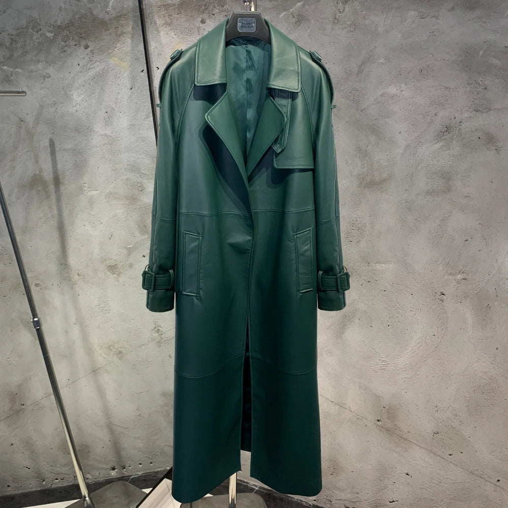 Long Genuine Leather Coat For Women