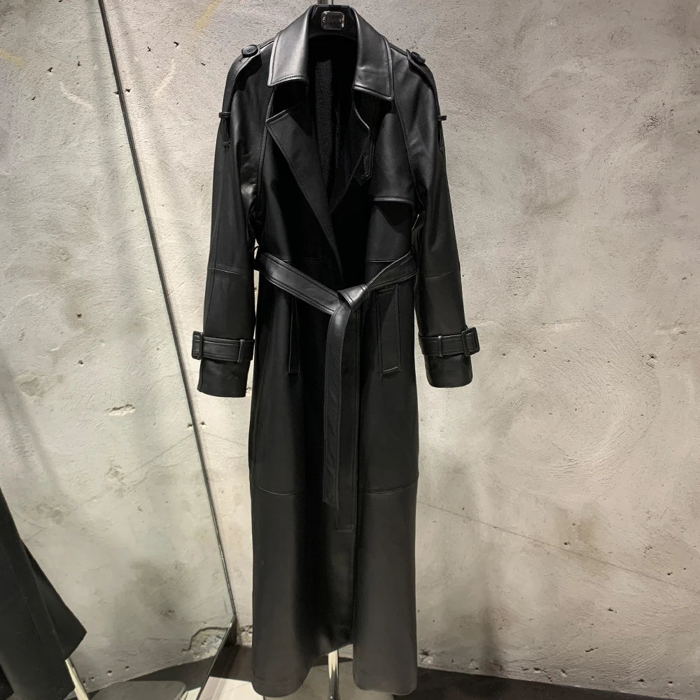 Long Genuine Leather Coat For Women