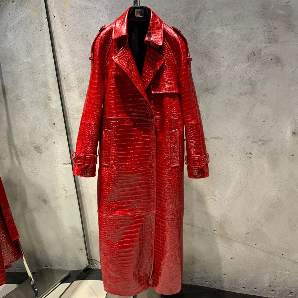Long Genuine Leather Coat For Women
