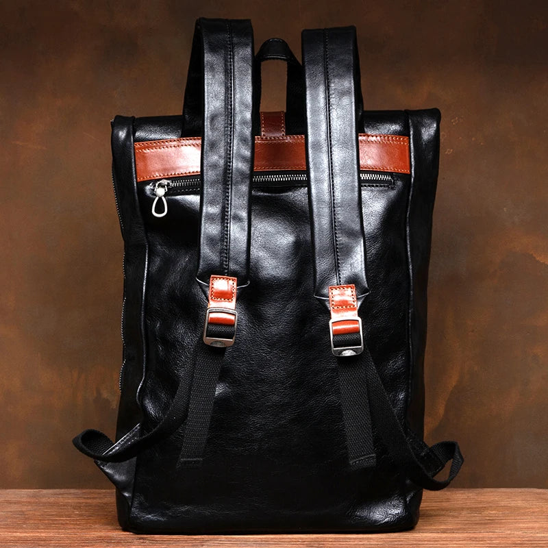 Large Capacity Business Leather Flap Backpack