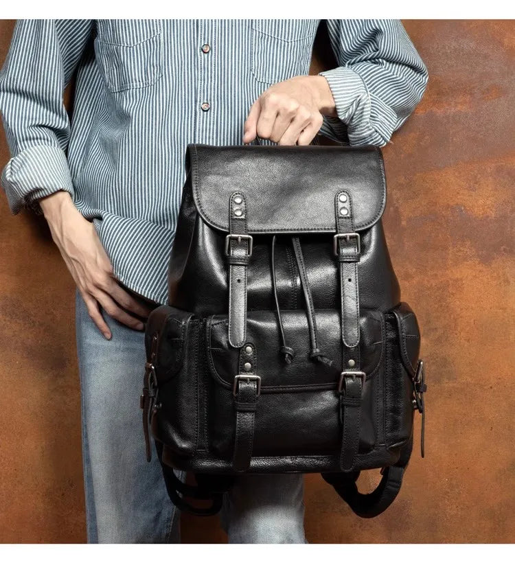 Large Capacity Vegetable Tanned Leather Travel Backpack