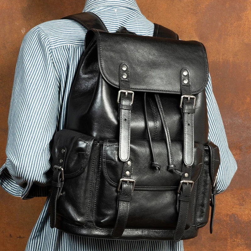 Large Capacity Vegetable Tanned Leather Travel Backpack