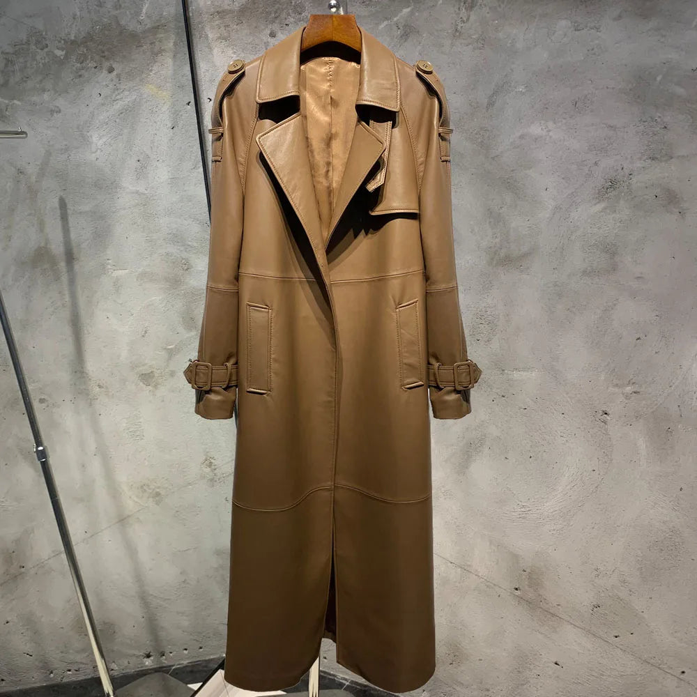 Long Genuine Leather Coat For Women