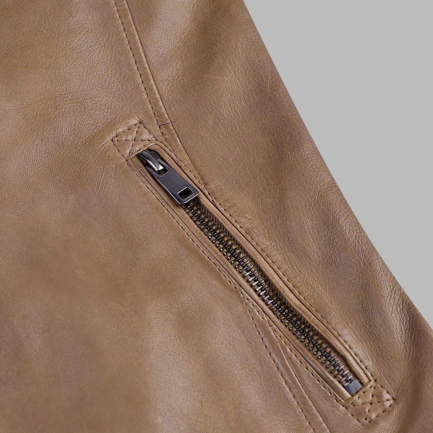 Mens Tan Brown Leather Biker Jacket