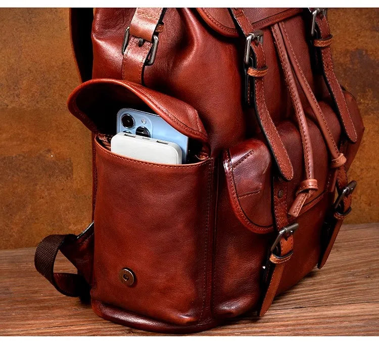 Large Capacity Vegetable Tanned Leather Travel Backpack