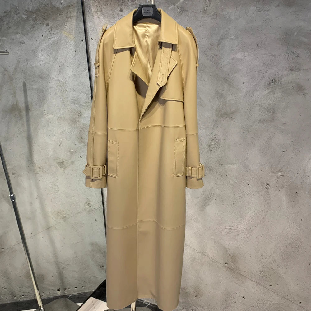 Long Genuine Leather Coat For Women