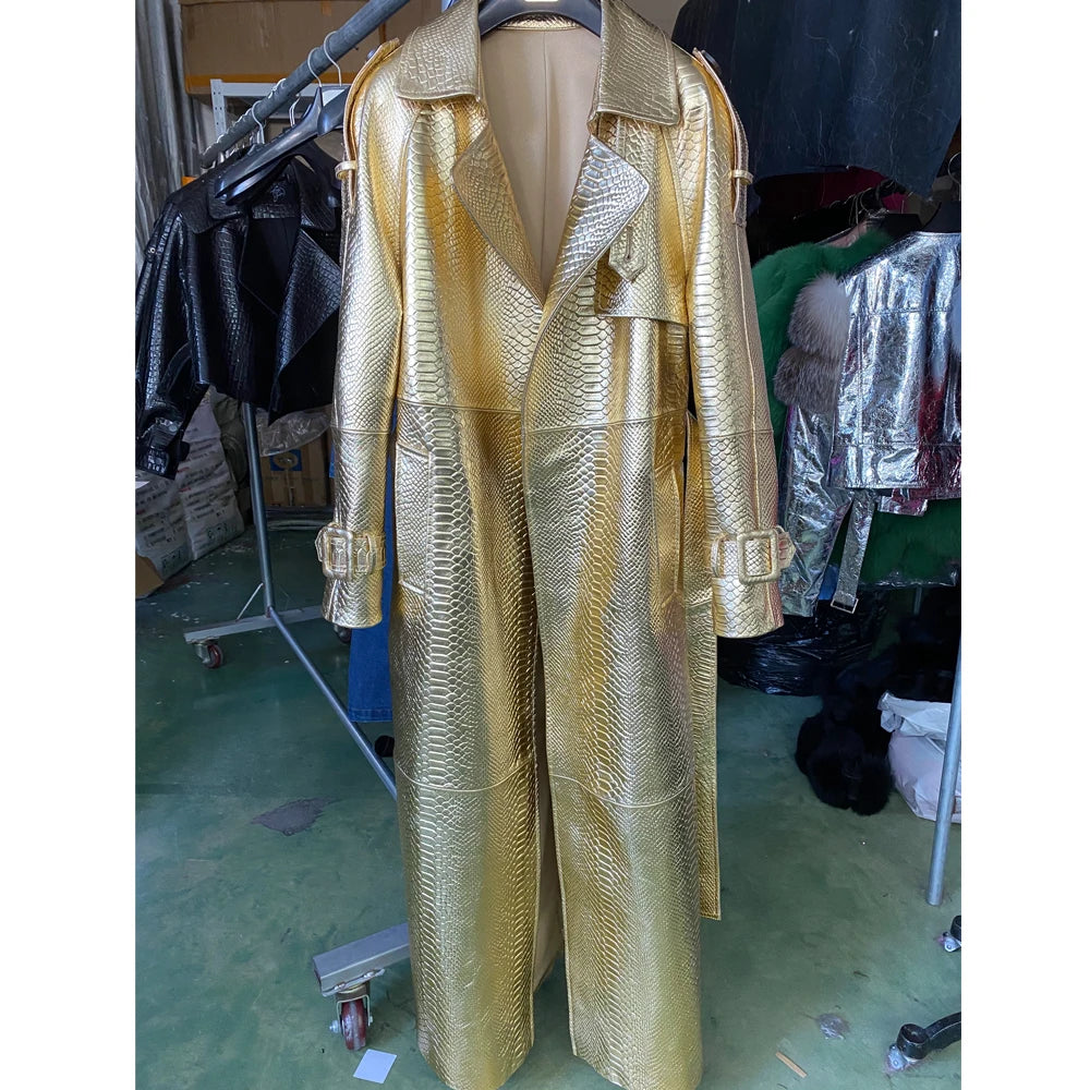 Long Genuine Leather Coat For Women