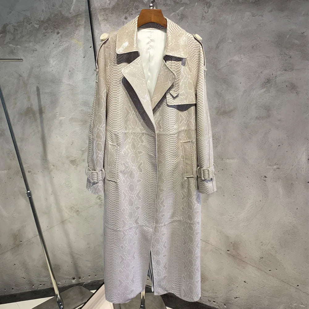 Long Genuine Leather Coat For Women