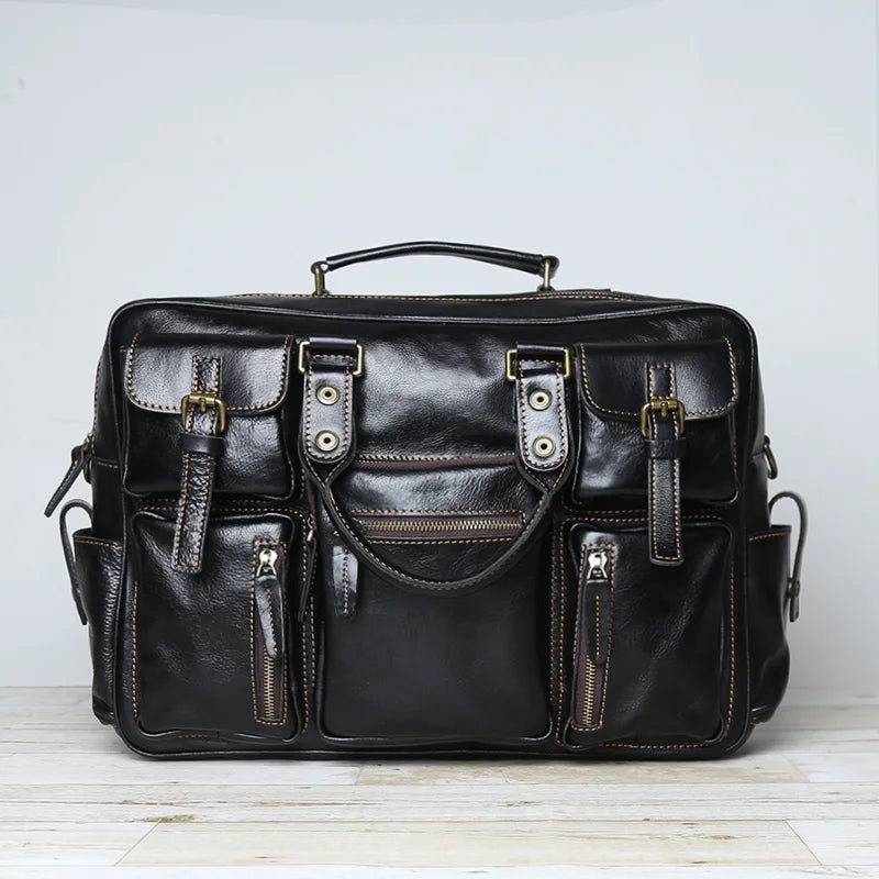 Large Capacity Crazy Horse Leather Business Briefcase
