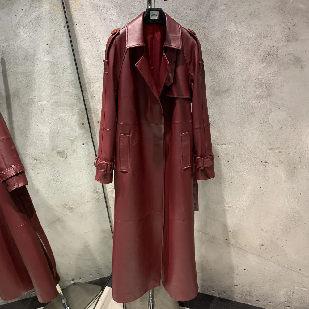 Long Genuine Leather Coat For Women
