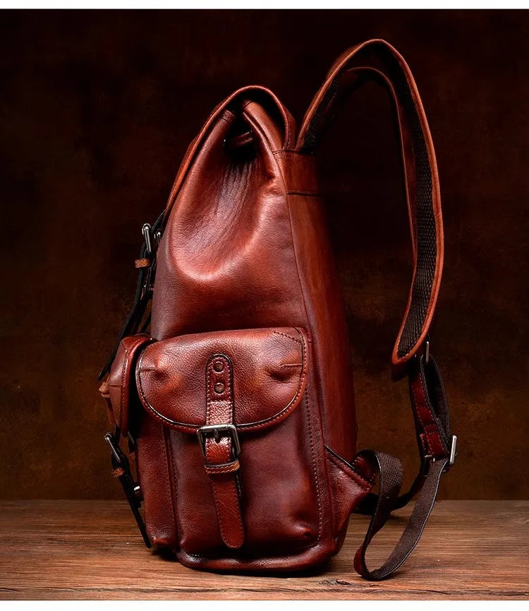 Large Capacity Vegetable Tanned Leather Travel Backpack