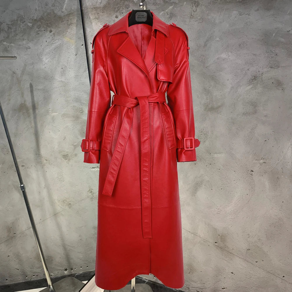 Long Genuine Leather Coat For Women