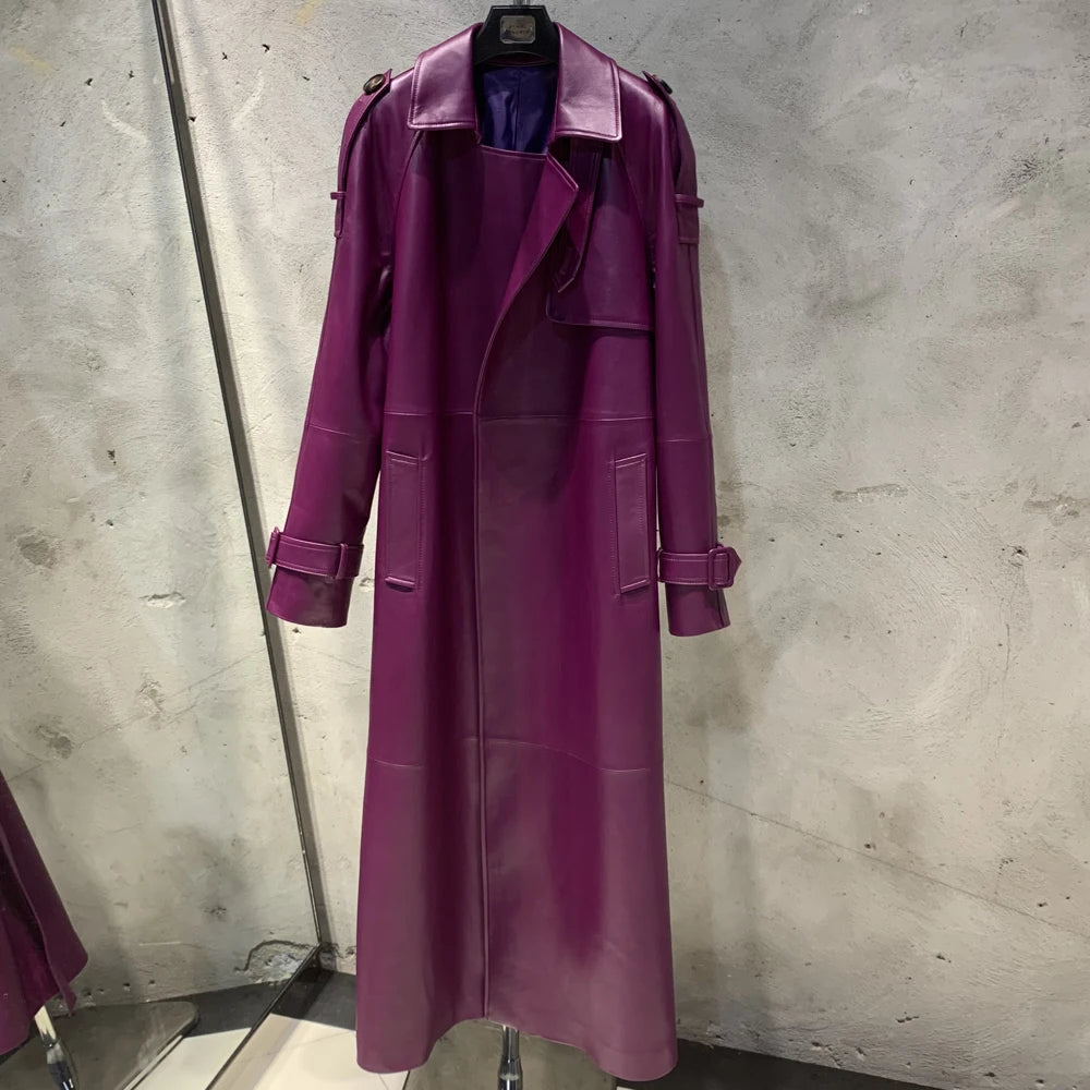 Long Genuine Leather Coat For Women