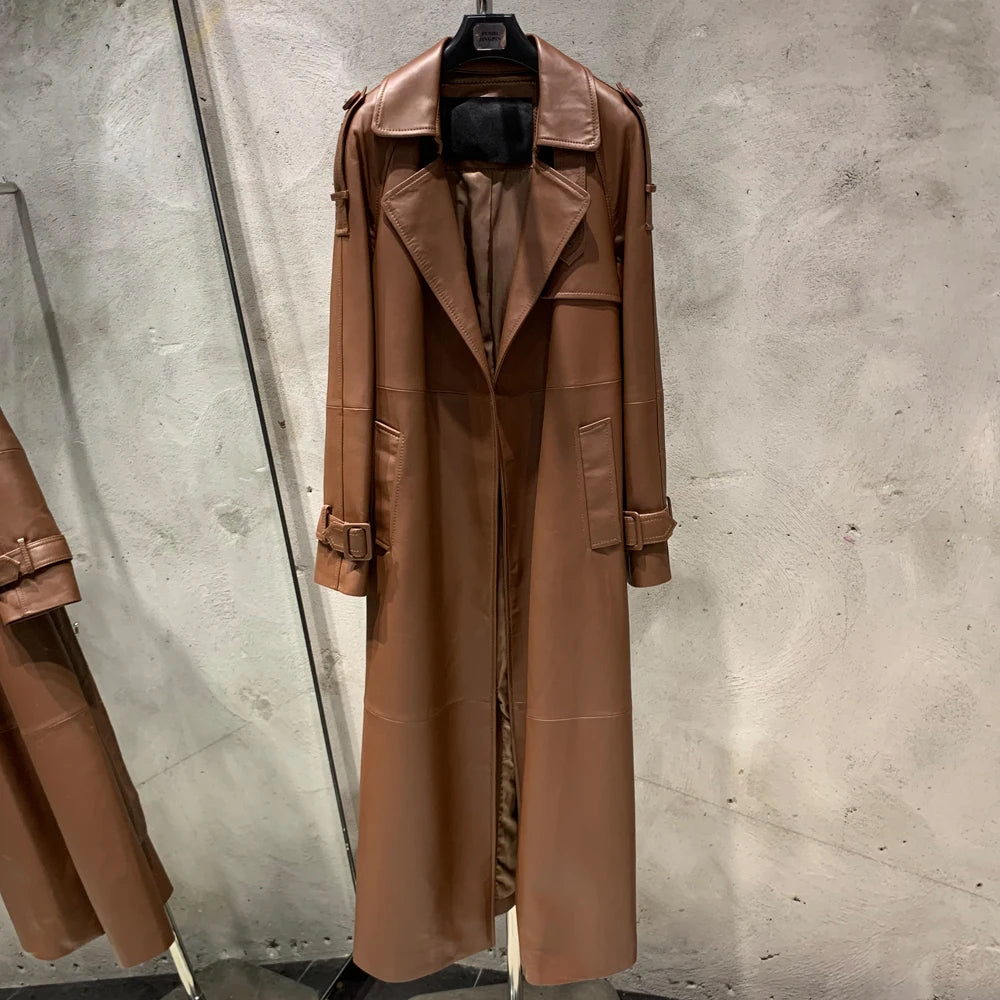 Long Genuine Leather Coat For Women