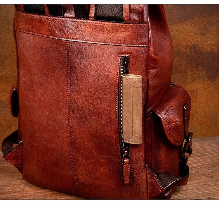 Large Capacity Vegetable Tanned Leather Travel Backpack