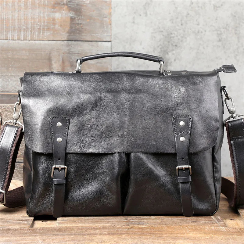 Ultra Soft Black Leather Laptop Bags For Men