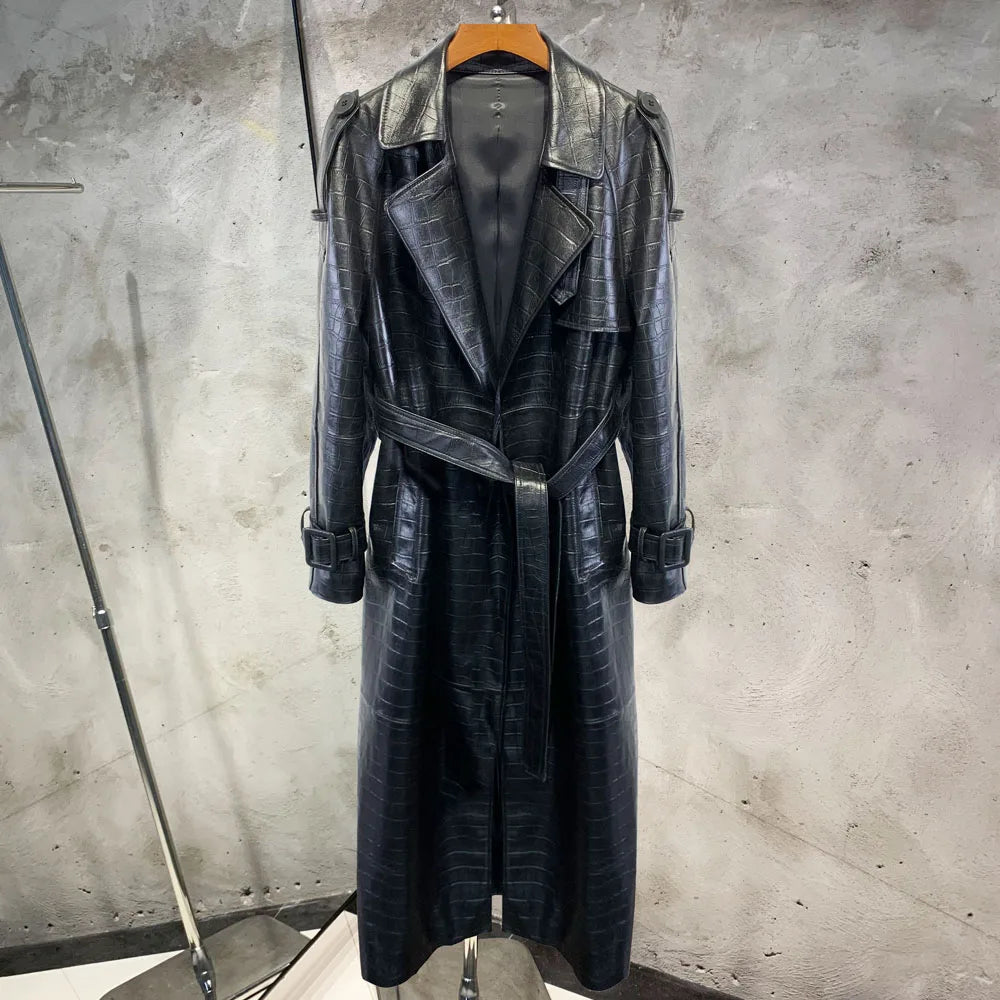 Long Genuine Leather Coat For Women