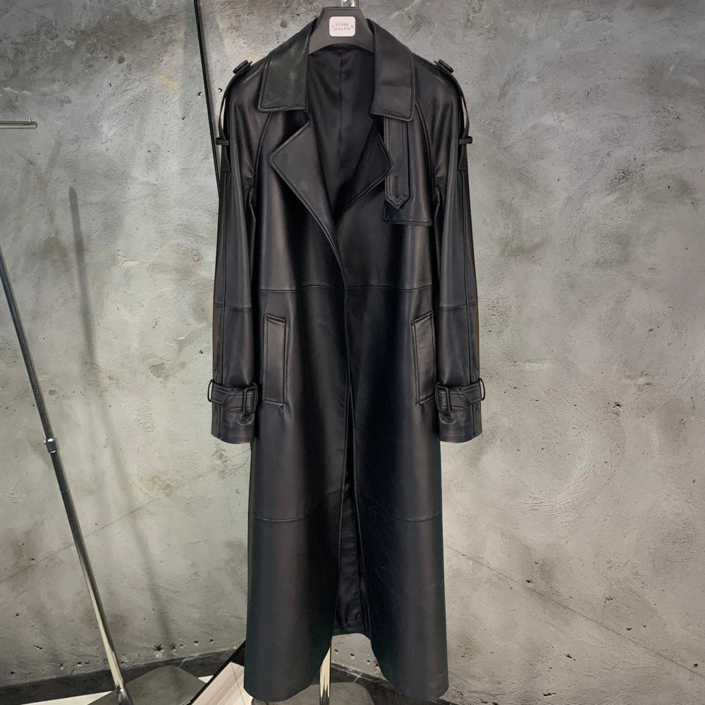 Long Genuine Leather Coat For Women