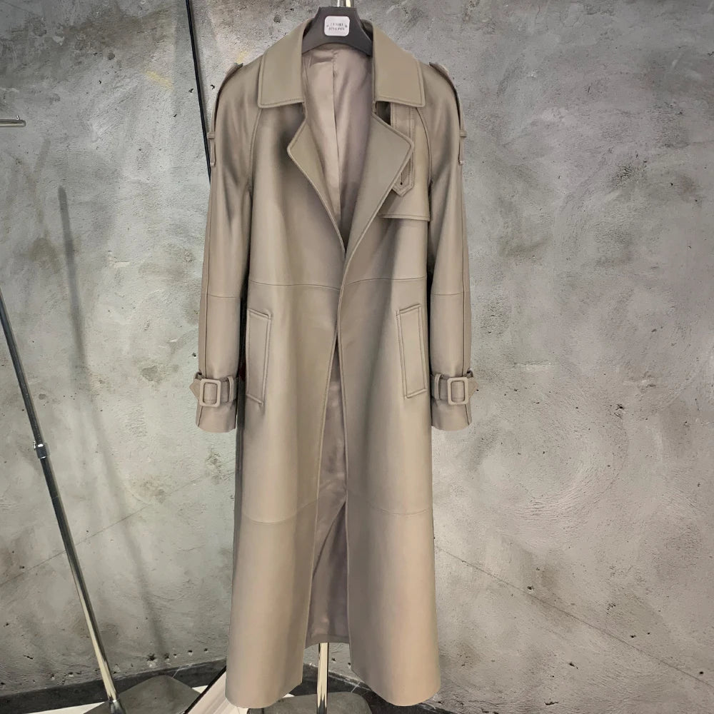 Long Genuine Leather Coat For Women